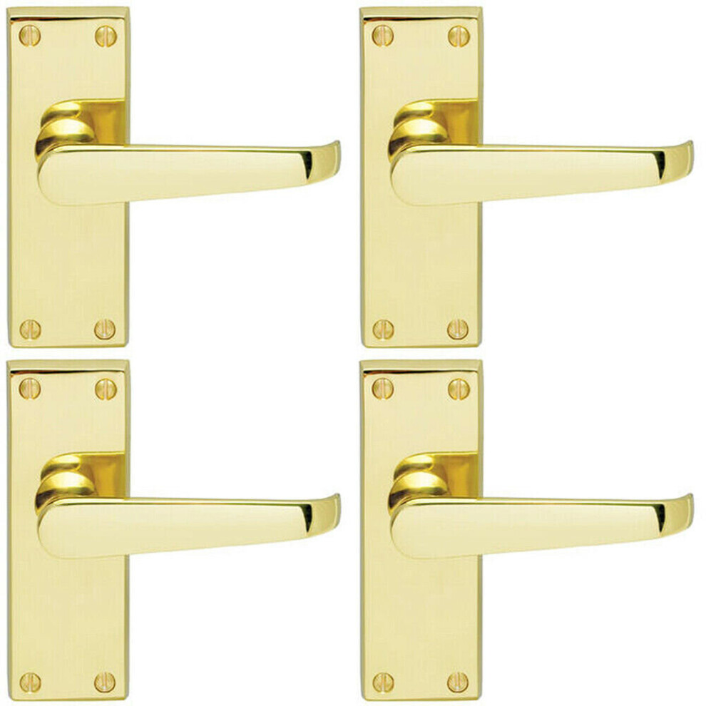 Loops 4X Straight Victorian Lever On Rectangular Latch Backplate Handle Polished Brass