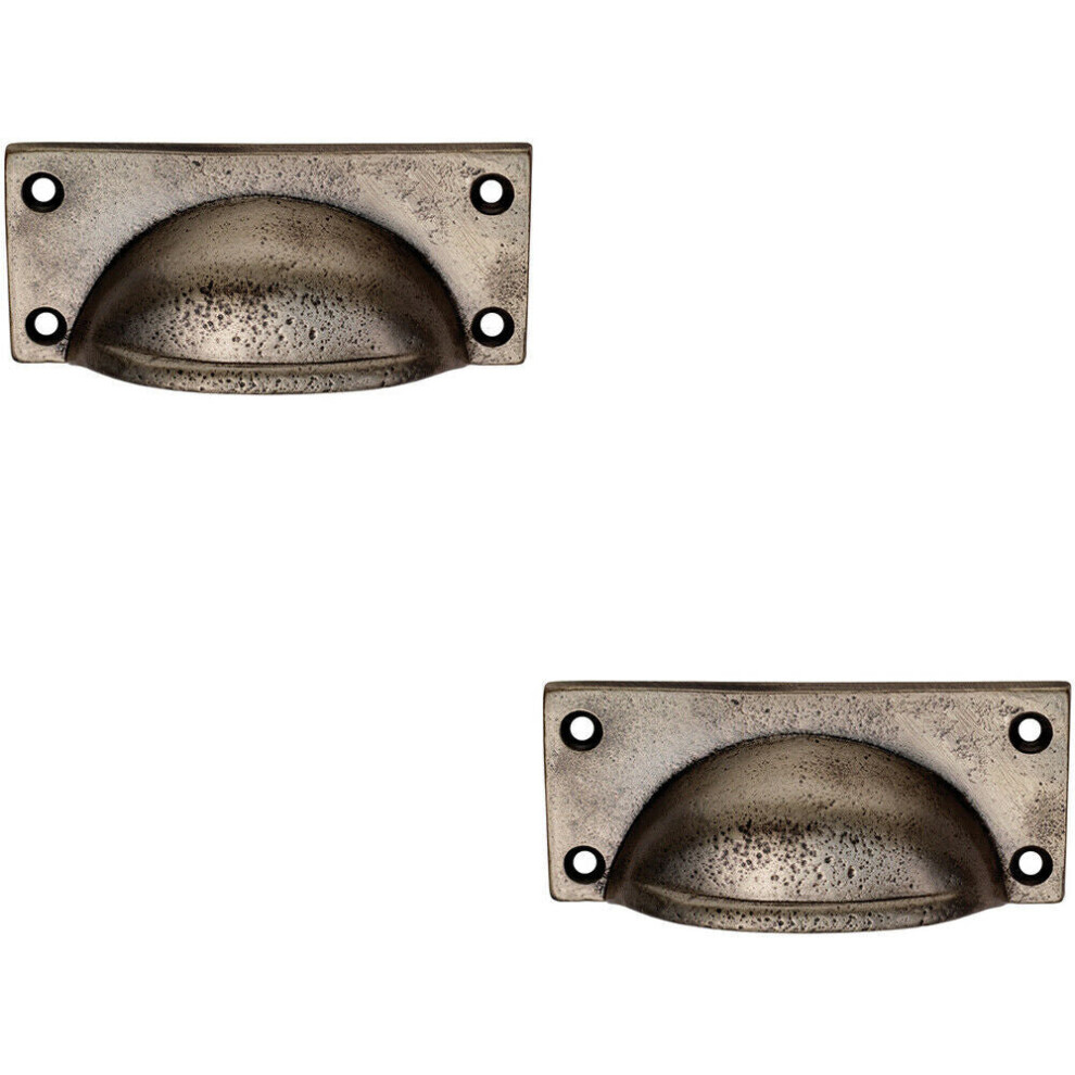 Loops 2X Square Plate Cabinet Cup Handle 90 X 40.5Mm 77 X 28Mm Fixings Pewter