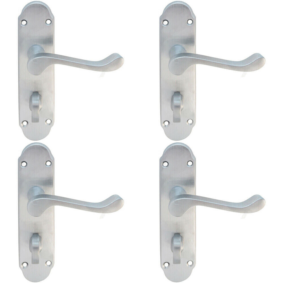 4x PAIR Victorian Upturned Handle on Bahtroom Backplate 170 x 42mm Satin Chrome