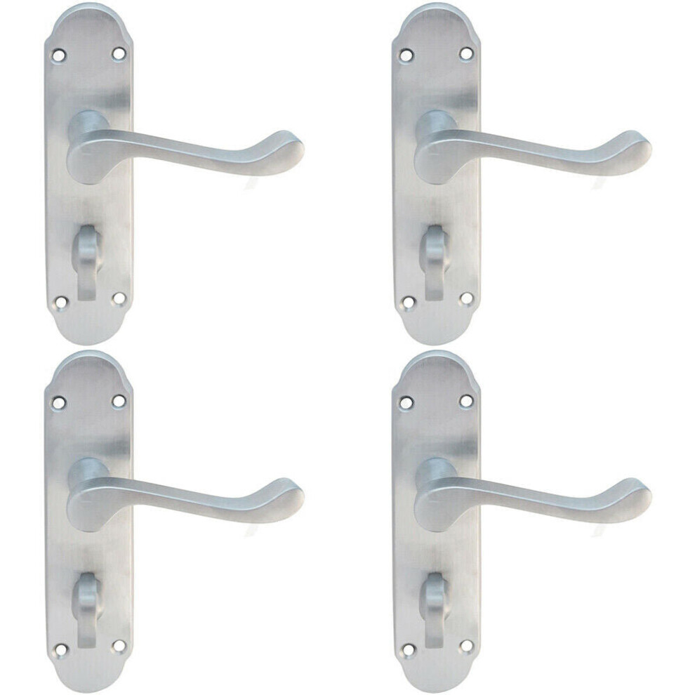 4X Pair Victorian Upturned Handle On Bahtroom Backplate 170 X 42Mm Satin Chrome