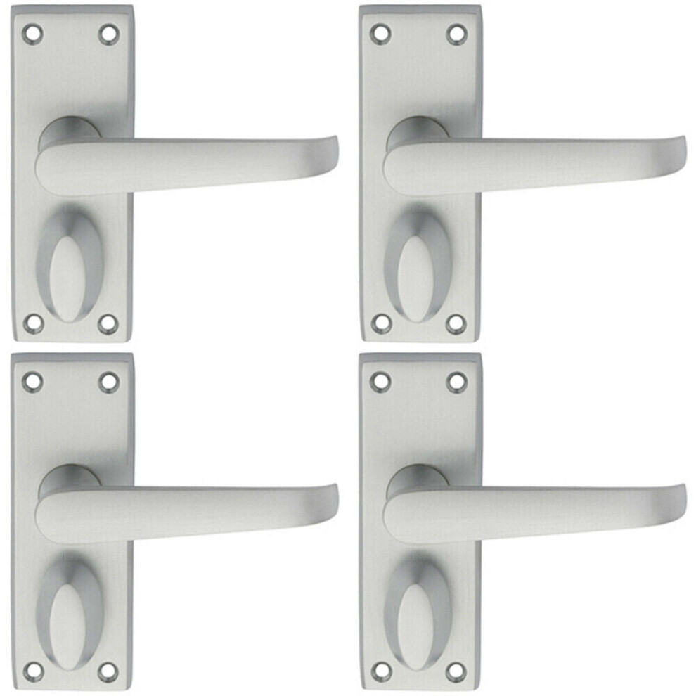4X Pair Straight Handle On Short Privacy Backplate 118 X 42Mm Satin Chrome 5056524209226