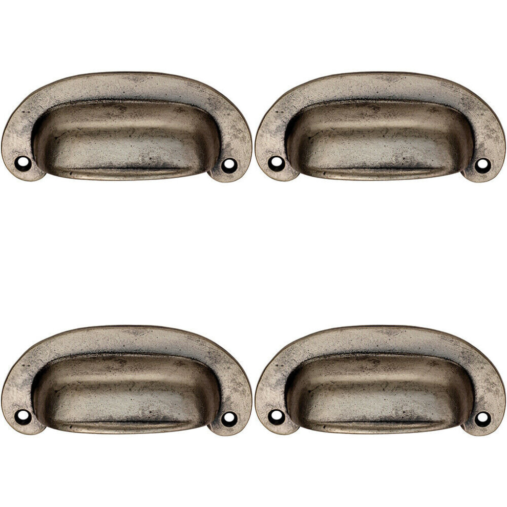 4x Oval Plate Cabinet Cup Handle 106 x 44.5mm 87mm Fixing Centres Pewter