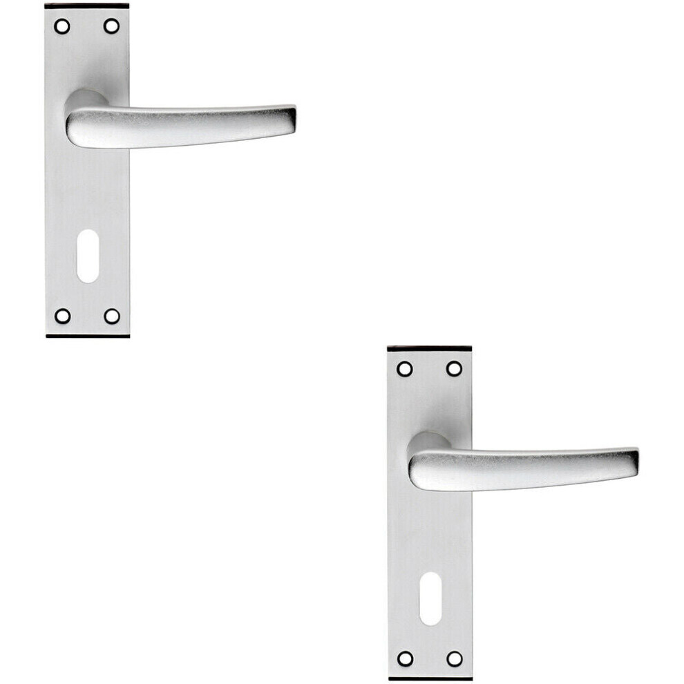 2x PAIR Straight Lever on Lock Backplate Door Handle 152 x 38mm Satin Aluminium