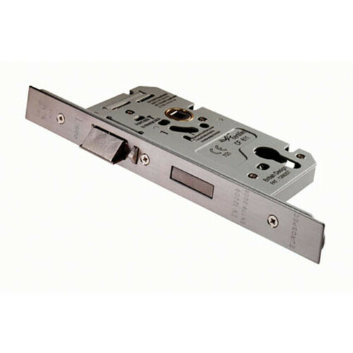 DIN Euro Profile Escape Lock Square Forend 60mm Backset Satin Steel