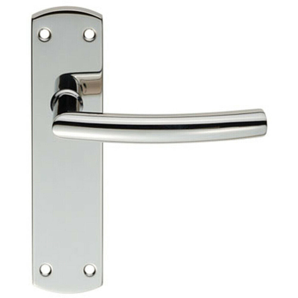 Curved Bar Lever Door Handle on Latch Backplate 172 x 44mm Polished Steel