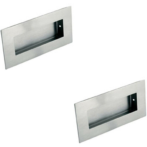 Loops 2x Low Profile Recessed Flush Pull 102 x 51mm 10mm Depth Satin Stainless Steel