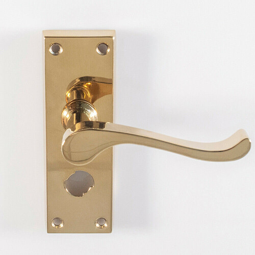 Loops PAIR Victorian Scroll Handle on Bathroom Backplate 120 x 41mm Polished Brass