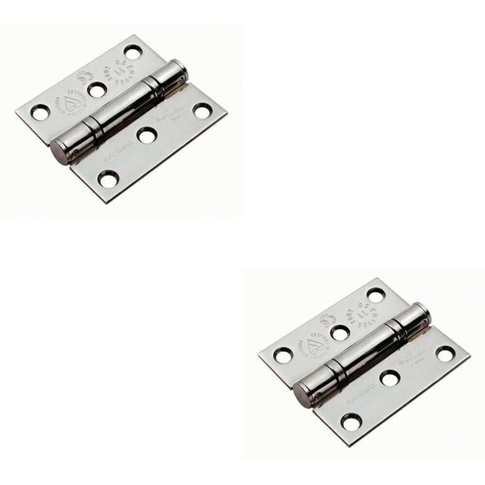 2x PAIR 76 x 67 x 2.5mm Ball Bearing Hinge Bright Stainless Steel Interior Door