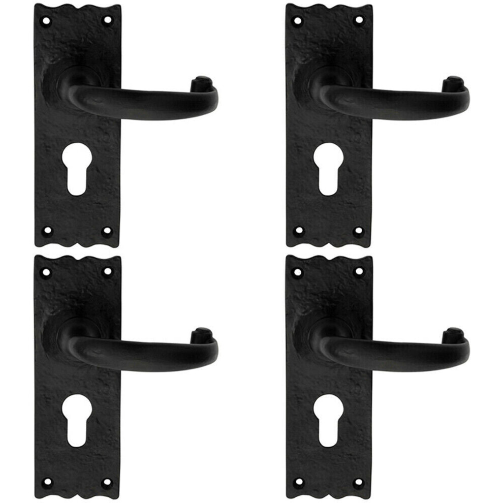 Loops 4X Pair Forged Curved Handle On Euro Lock Backplate 155 X 54Mm Black Antique