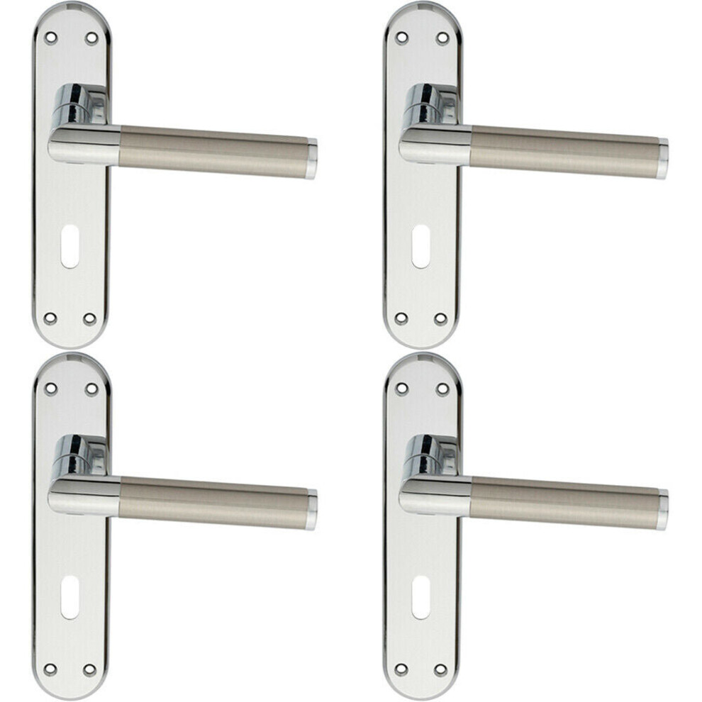 4x Round Bar Lever on Lock Backplate Door Handle 180 x 40mm Chrome & Nickel