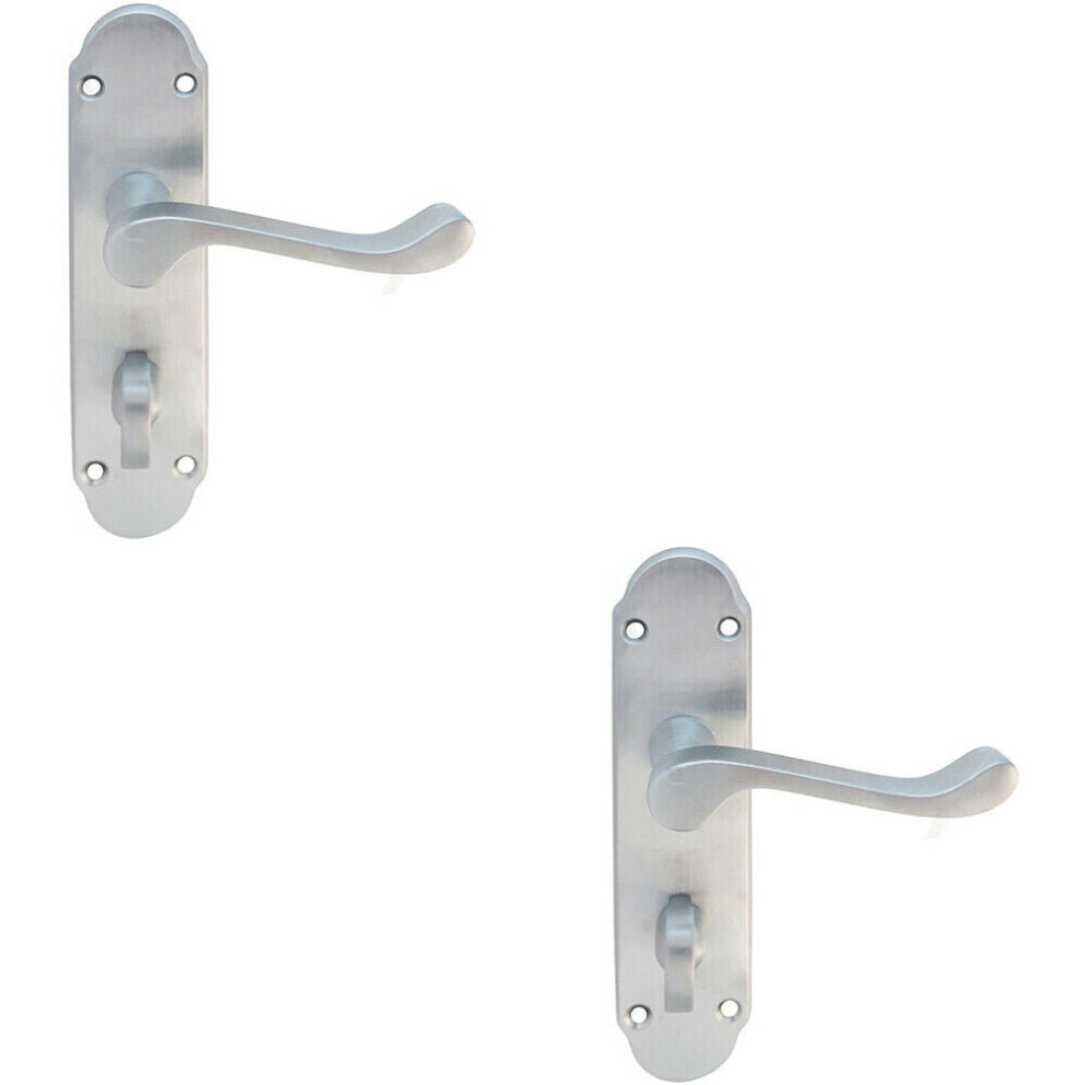 2X Pair Victorian Upturned Handle On Bahtroom Backplate 170 X 42Mm Satin Chrome