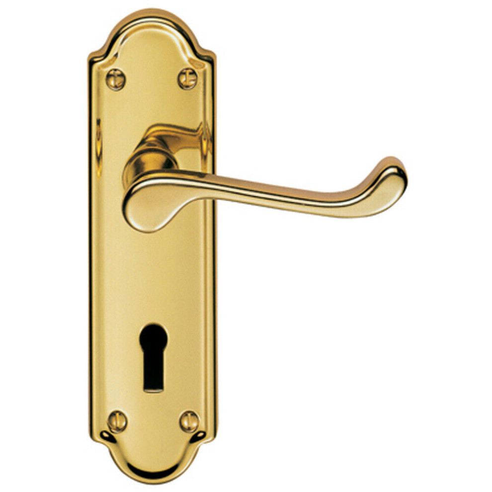 Pair Victorian Upturned Handle On Lock Backplate 168 X 47Mm Polished Brass 5056492578652