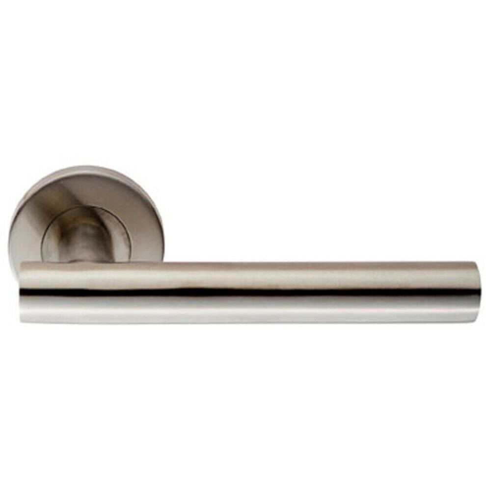 Loops Pair Straight Round T Bar Handle On Round Rose Concealed Fix Satin Steel