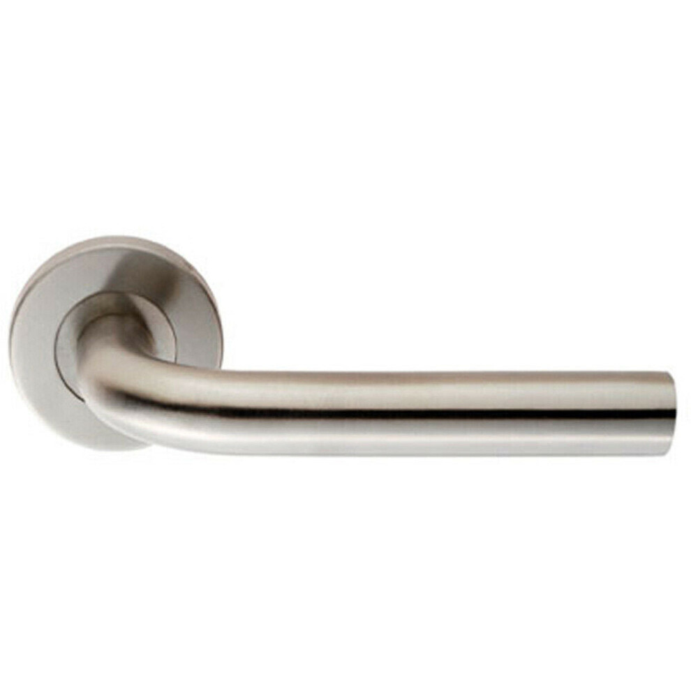 PAIR 19mm Straight Round Bar Handle on Round Rose Concealed Fix Satin Steel