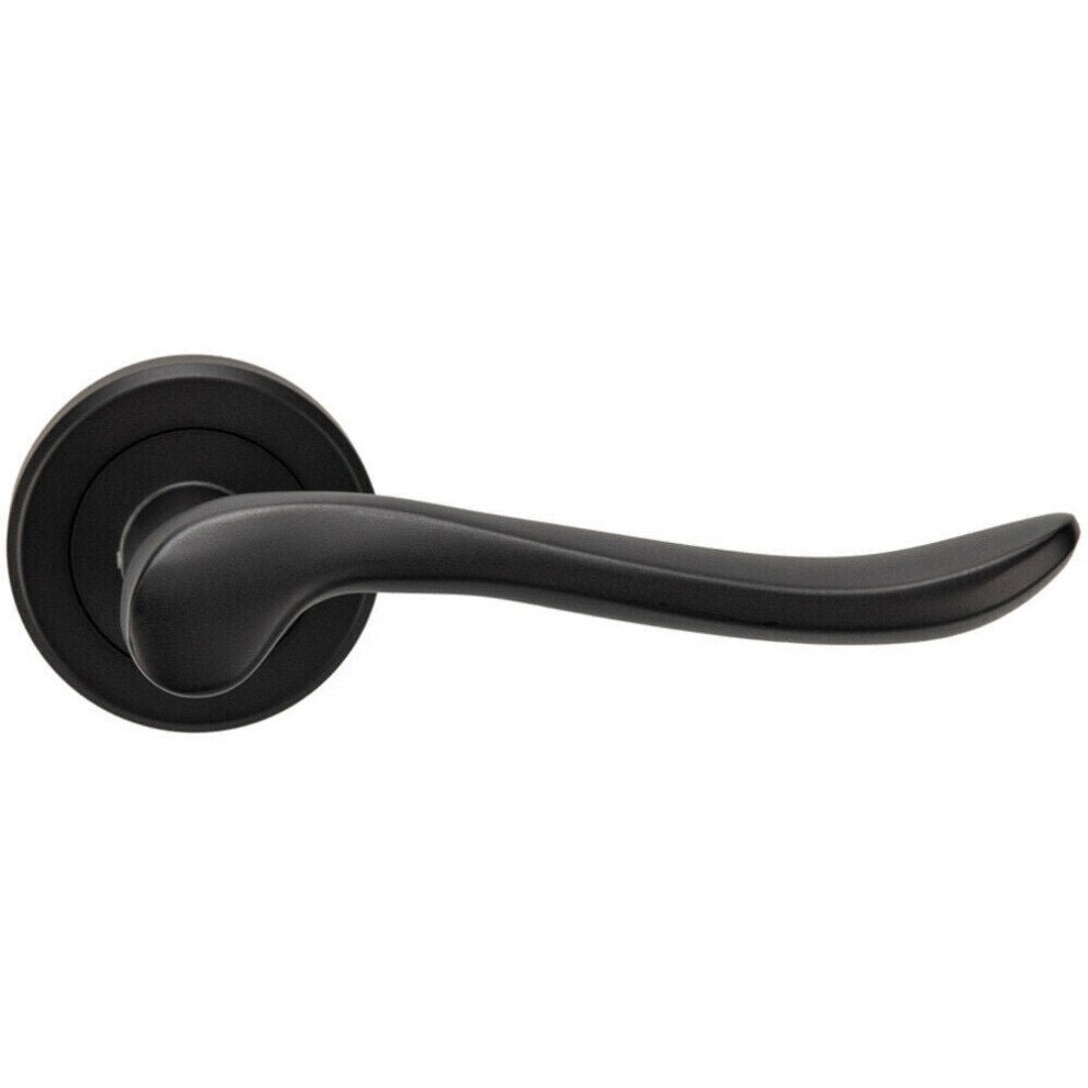 PAIR Scroll Shaped Lever Handle on Round Rose Concealed Fix Matt Black