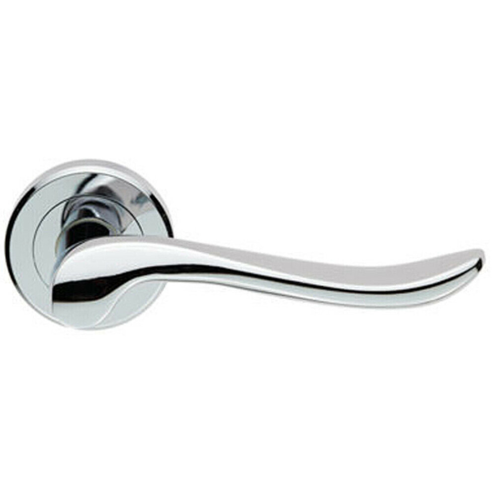 PAIR Scroll Shaped Lever Handle on Round Rose Concealed Fix Polished Chrome