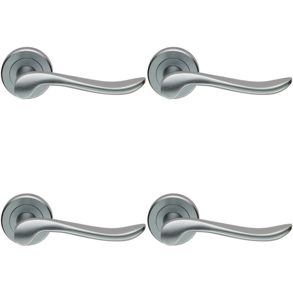 4x PAIR Scroll Shaped Lever Handle on Round Rose Concealed Fix Satin Chrome