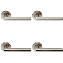 4x PAIR Oval Shaped Mitred Bar Handle on Round Rose Concealed Fix Satin Steel