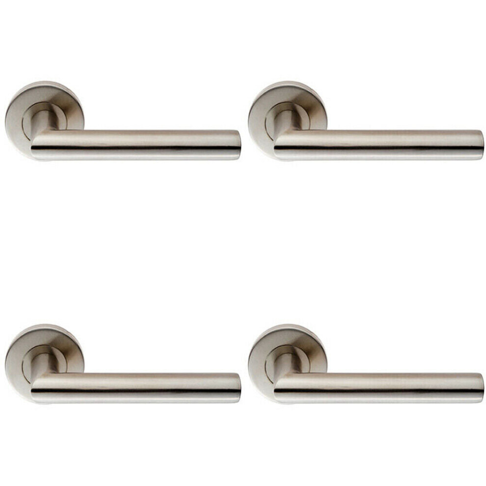 4X Pair Oval Shaped Mitred Bar Handle On Round Rose Concealed Fix Satin Steel 5056524204832