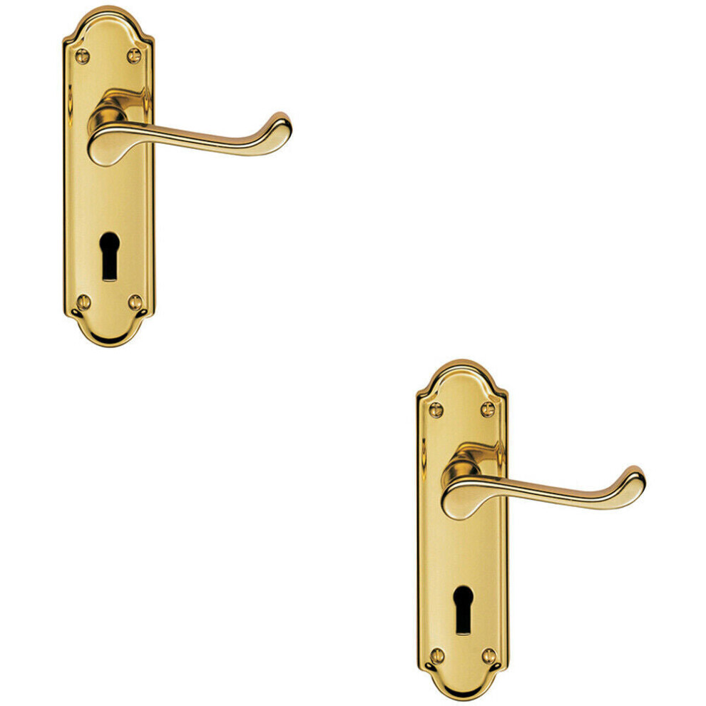 Loops 2X Pair Victorian Upturned Handle On Lock Backplate 168 X 47Mm Polished Brass