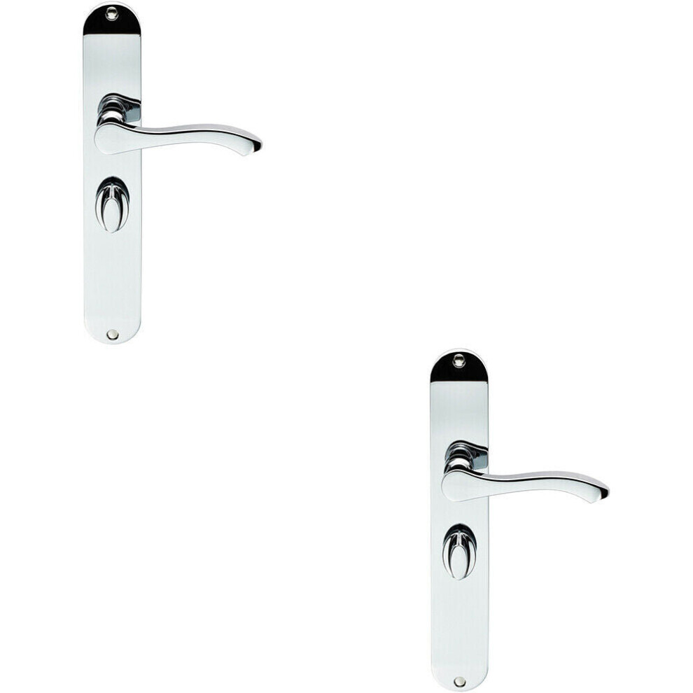 2x PAIR Scroll Lever Door Handle on Bathroom Backplate 242 x 40mm Chrome