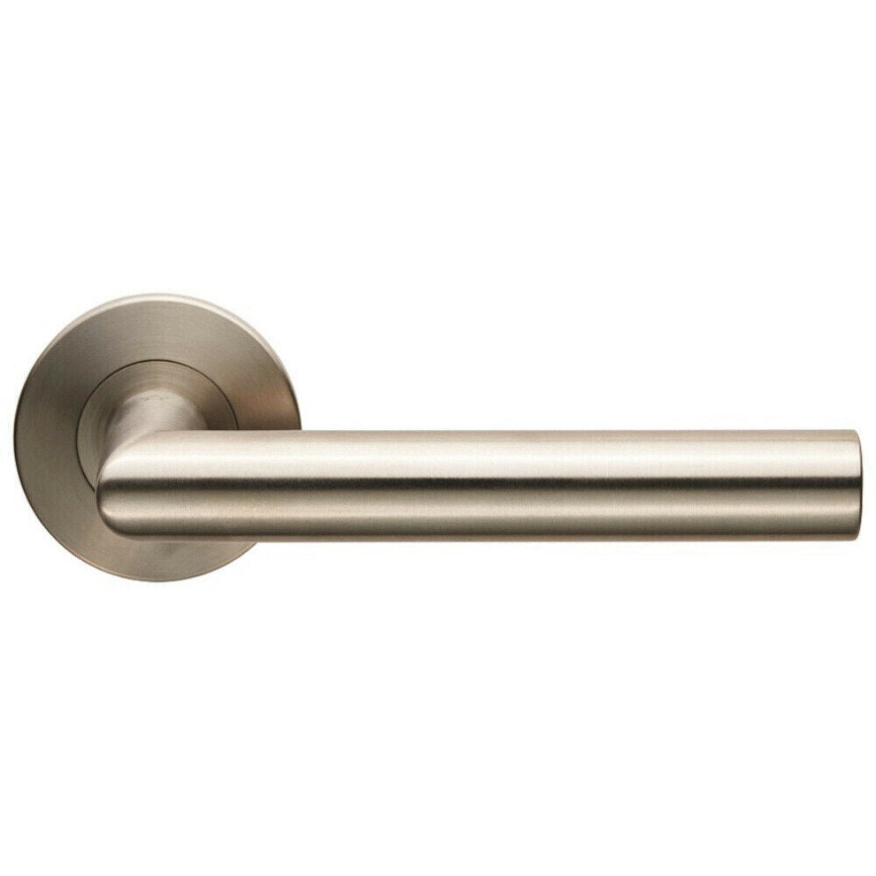 Loops Pair Straight Mitred Bar Handle On Slim Round Rose Concealed Fix Satin Steel