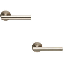 2x PAIR Straight Round T Bar Lever on Slim Round Rose Concealed Fix Satin Steel