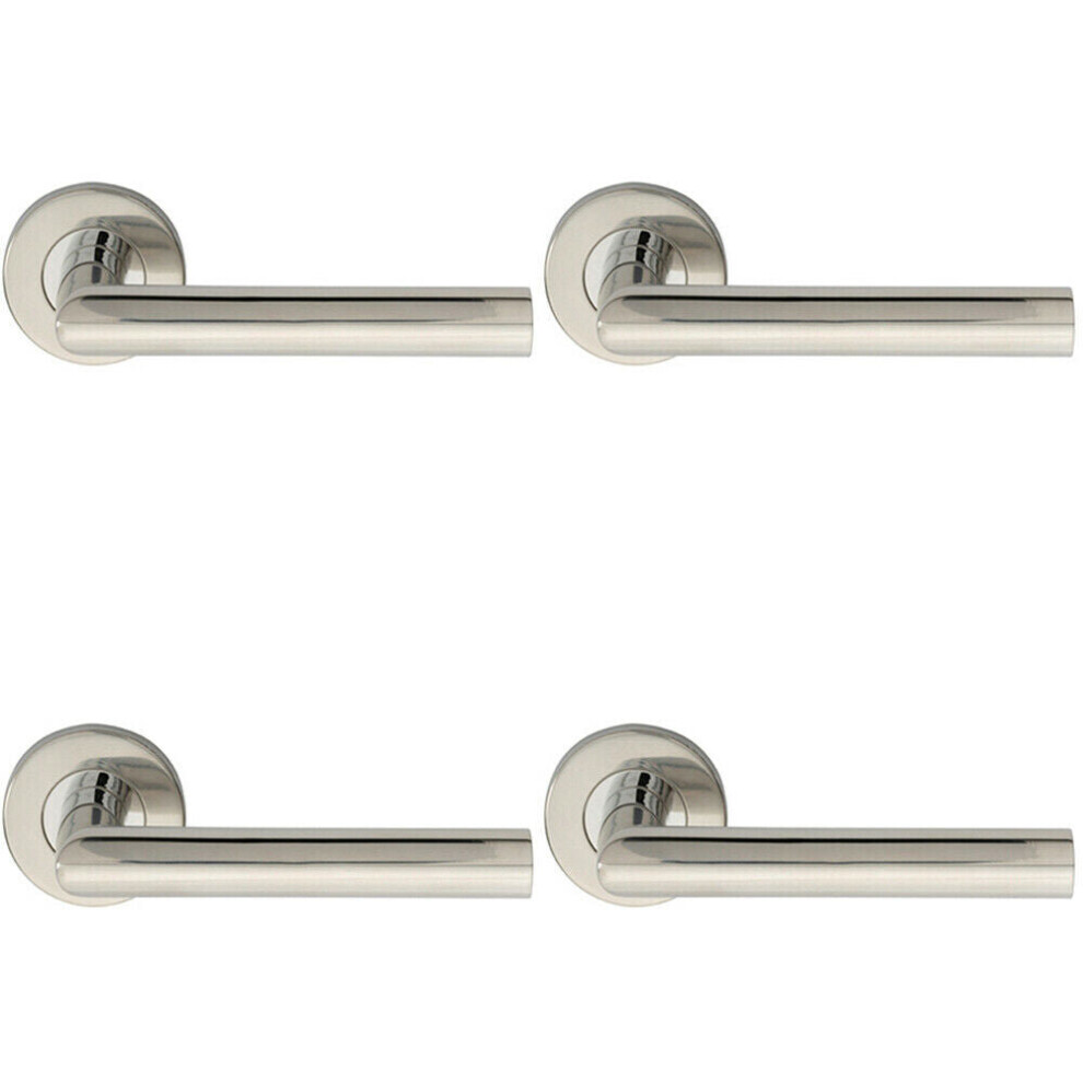4X Pair Straight Mitred Bar Handle On Round Rose Concealed Fix Polished Steel 5056524205112