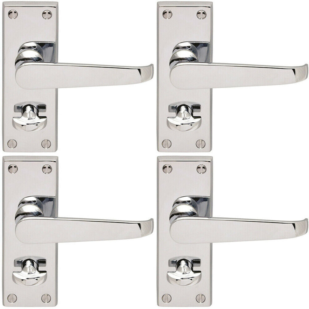 4x Straight Victorian Handle on Rectangular Bathroom Backplate Polished Chrome