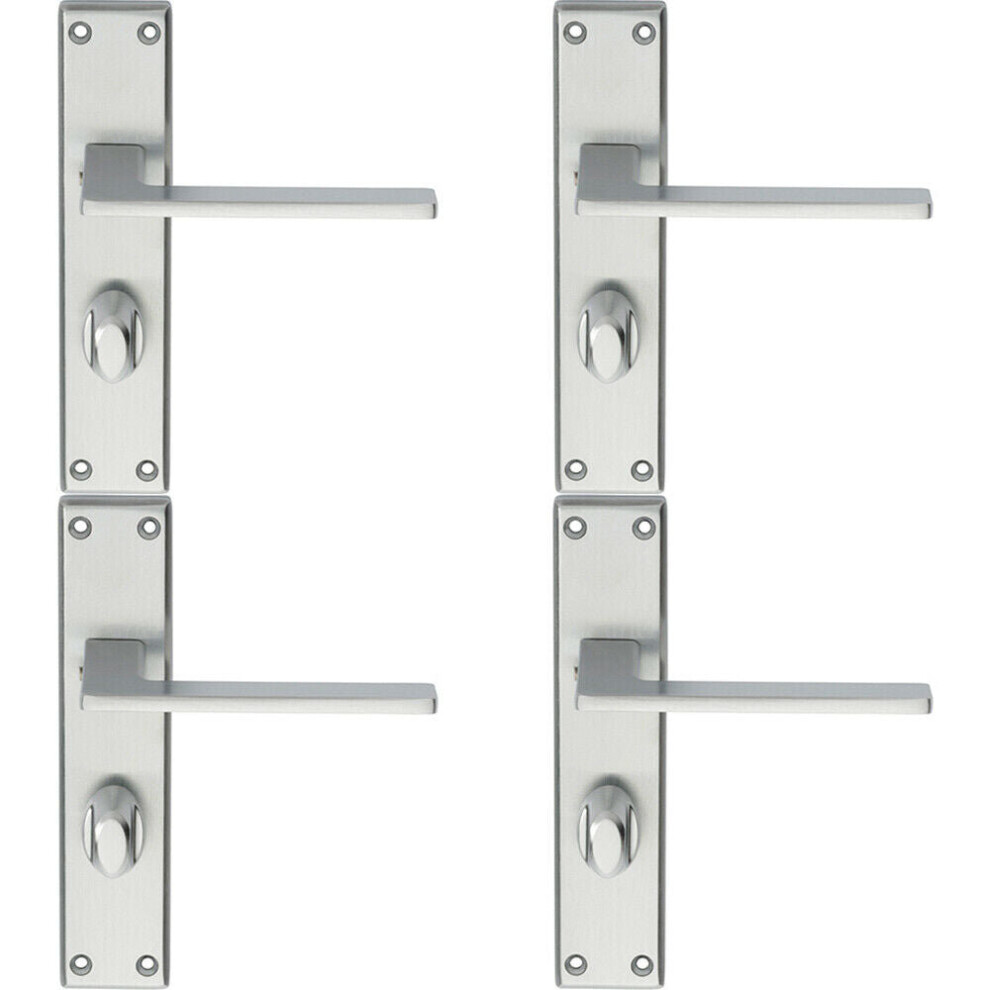 4X Flat Straight Lever On Bathroom Backplate Handle 180 X 40Mm Satin Chrome 5056524209127