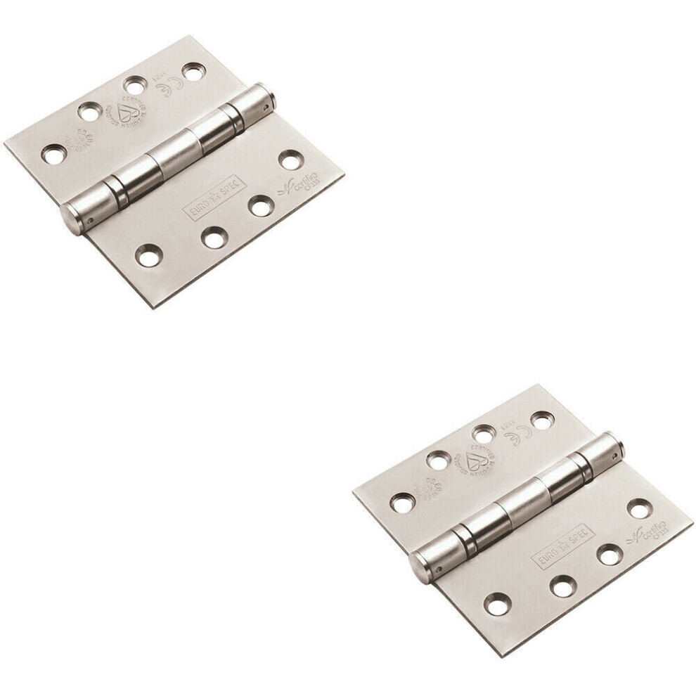 2x PAIR 102 x 102 x 3mm Ball Bearing Hinge Bright Stainless Steel Interior Door