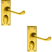 2x PAIR Victorian Scroll Handle on Privacy Backplate 118 x 43mm Polished Brass