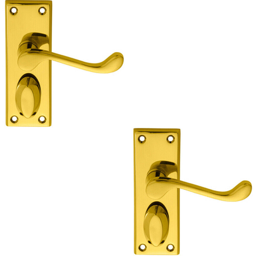 2x PAIR Victorian Scroll Handle on Privacy Backplate 118 x 43mm Polished Brass
