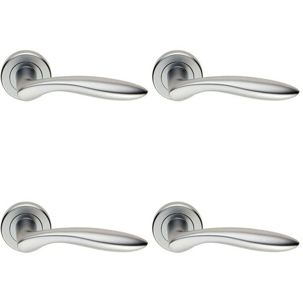 4X Pair Smooth Ergonomic Handle On Round Rose Concealed Fix Satin Chrome 5056524207789