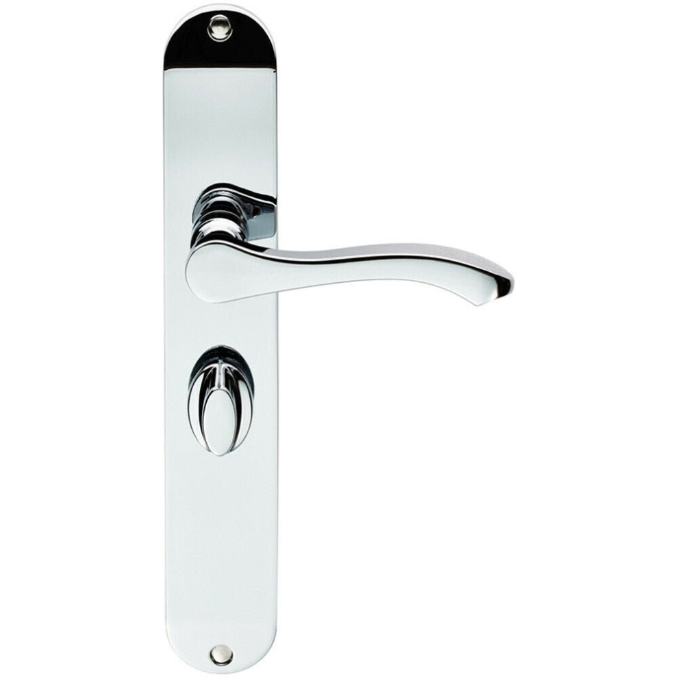 PAIR Scroll Lever Door Handle on Bathroom Backplate 242 x 40mm Polished Chrome