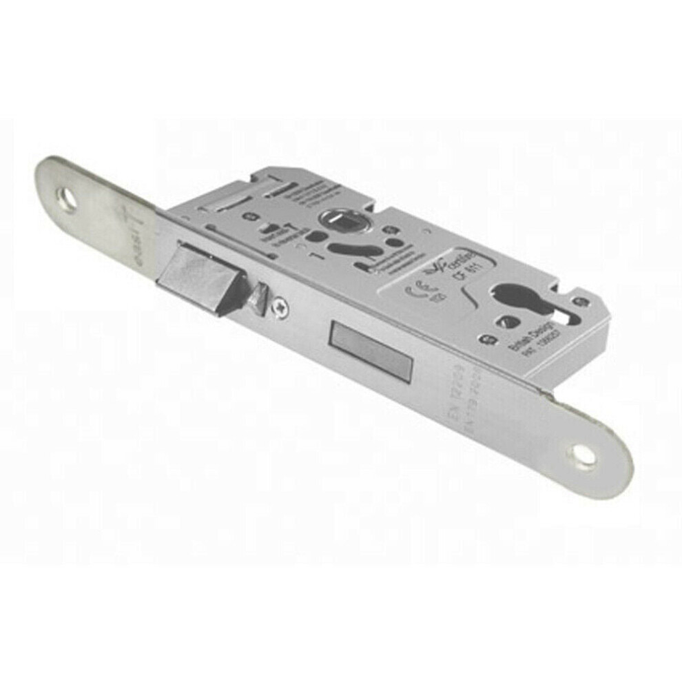 DIN Euro Profile Escape Lock Radius Forend 60mm Backset Satin Steel