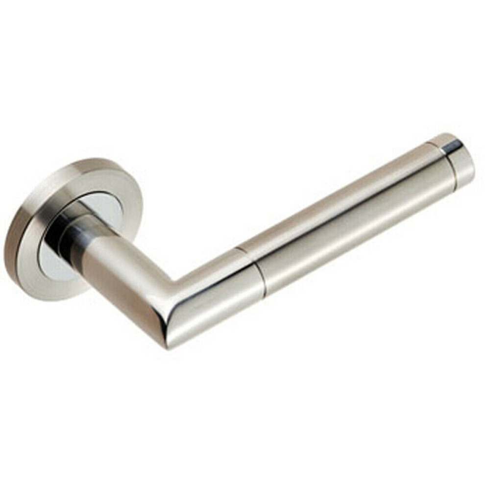 PAIR Mitred Round Bar Lever Ringed Design Conceled Fix Polished Satin Steel