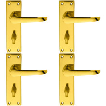 4x PAIR Straight Victorian Lever on Bathroom Backplate 150 x 42mm Brass