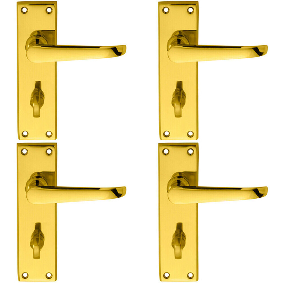 4X Pair Straight Victorian Lever On Bathroom Backplate 150 X 42Mm Brass