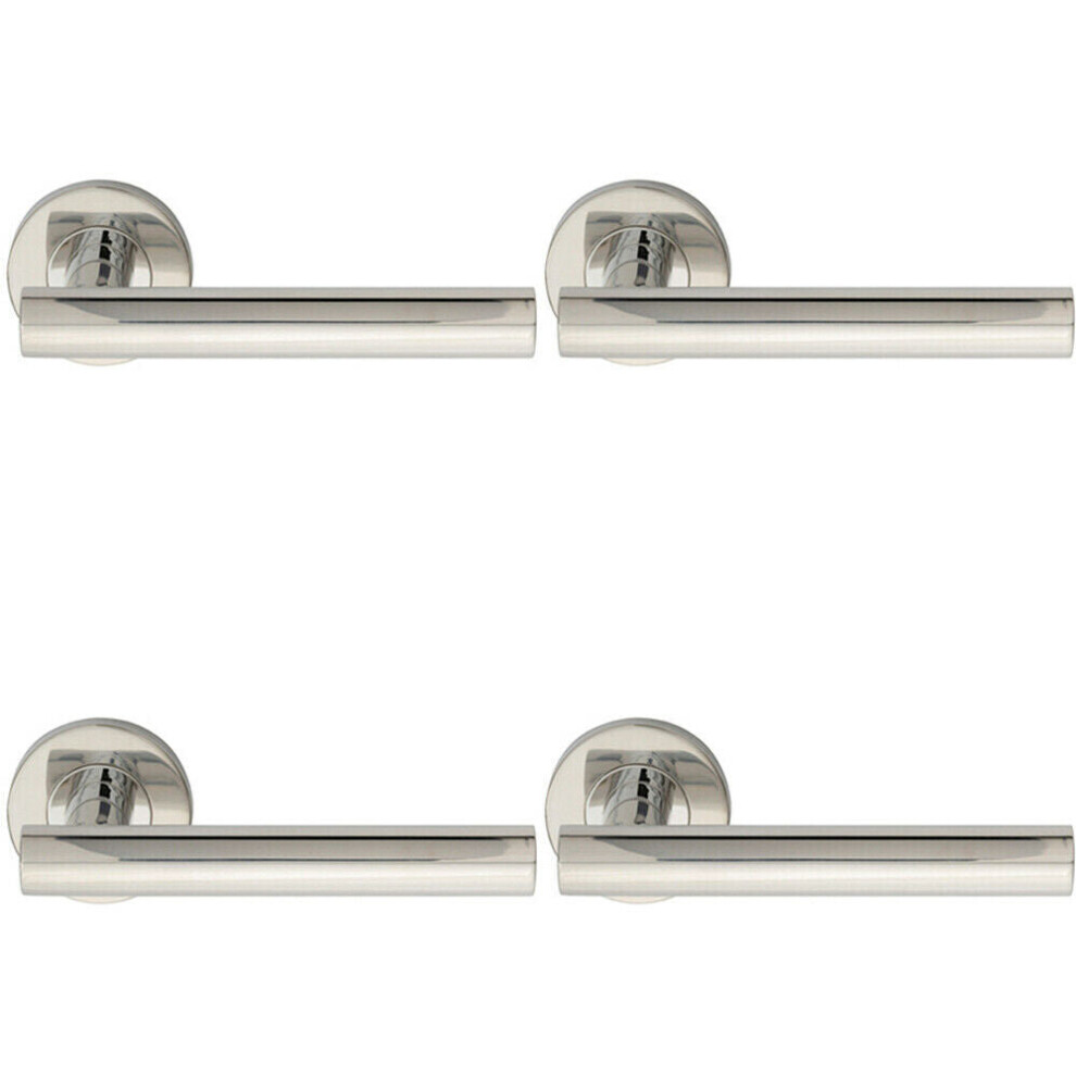 4X Pair Straight Round T Bar Handle On Round Rose Concealed Fix Polished Steel