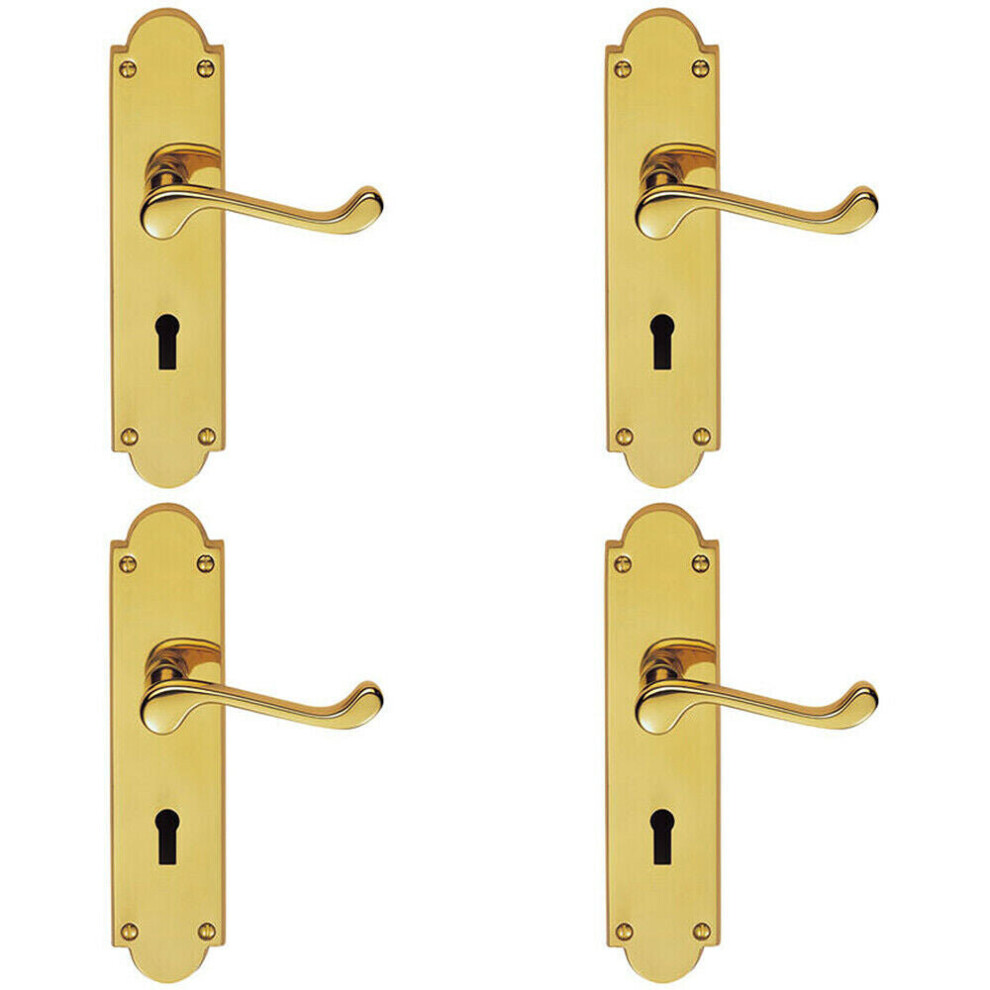 4X Pair Victorian Scroll Handle On Lock Backplate 205 X 49Mm Polished Brass 5056524209240