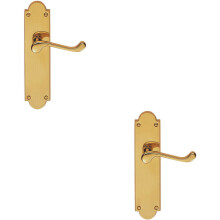 2x PAIR Victorian Scroll Handle on Latch Backplate 205 x 49mm Polished Brass