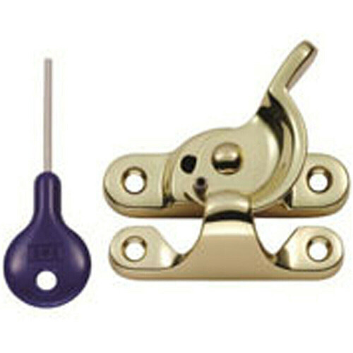 Loops Locking Fitch Pattern Sash Window Fastener 49mm Fixing Centres Polished Brass