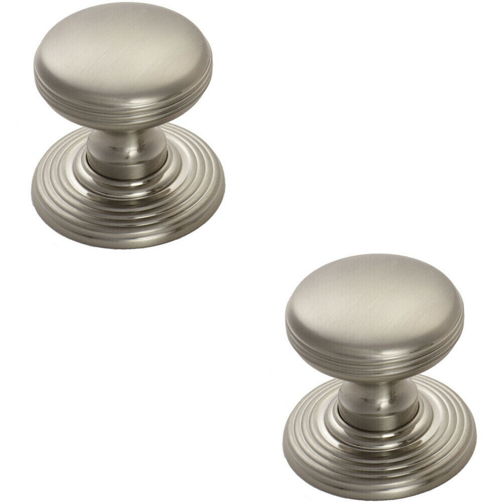 2X Smooth Ringed Cupboard Door Knob 28Mm Dia Satin Nickel Cabinet Handle 5056492590661