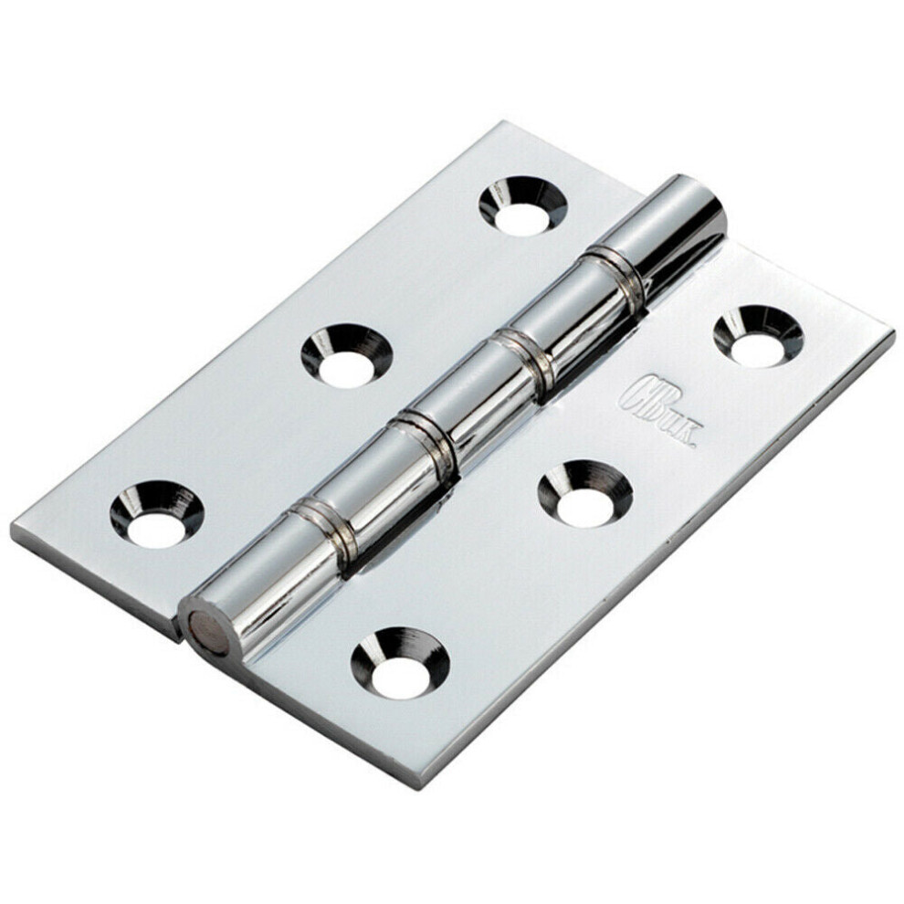 PAIR 76 x 50 x 2.5mm Heavy Duty Butt Hinge Polished Chrome Internal