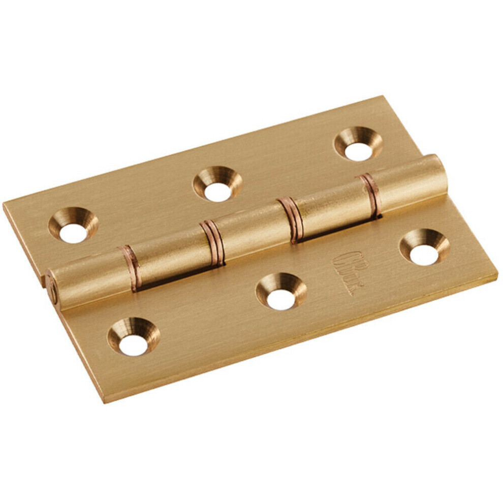 PAIR 76 x 50 x 2.5mm Brass Washered Butt Hinge Satin Brass Internal Door