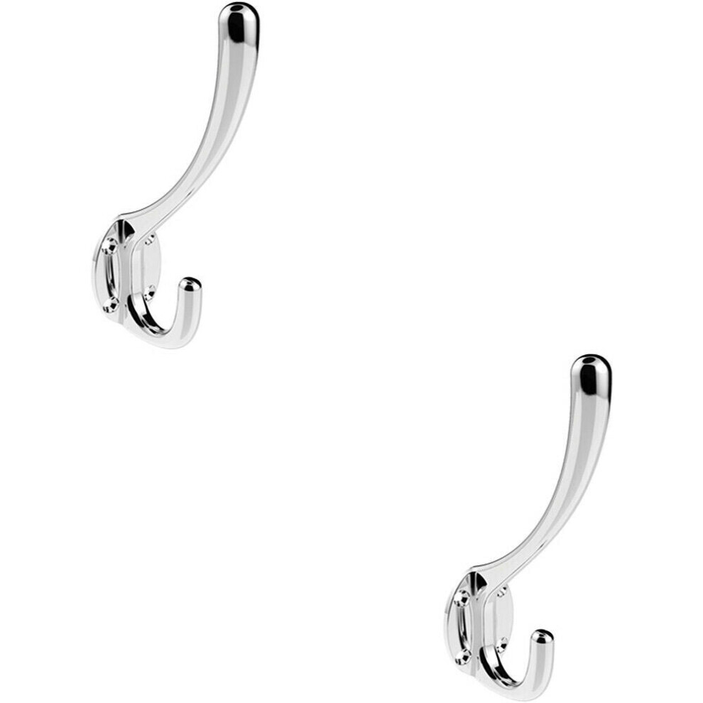 2x Heavyweight One Piece Hat & Coat Hook 76mm Projection Polished Chrome
