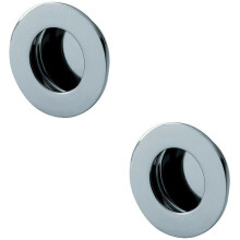 2x Circular Low Profile Recesesd Flush Pull 50mm Diameter Bright Stainless Steel