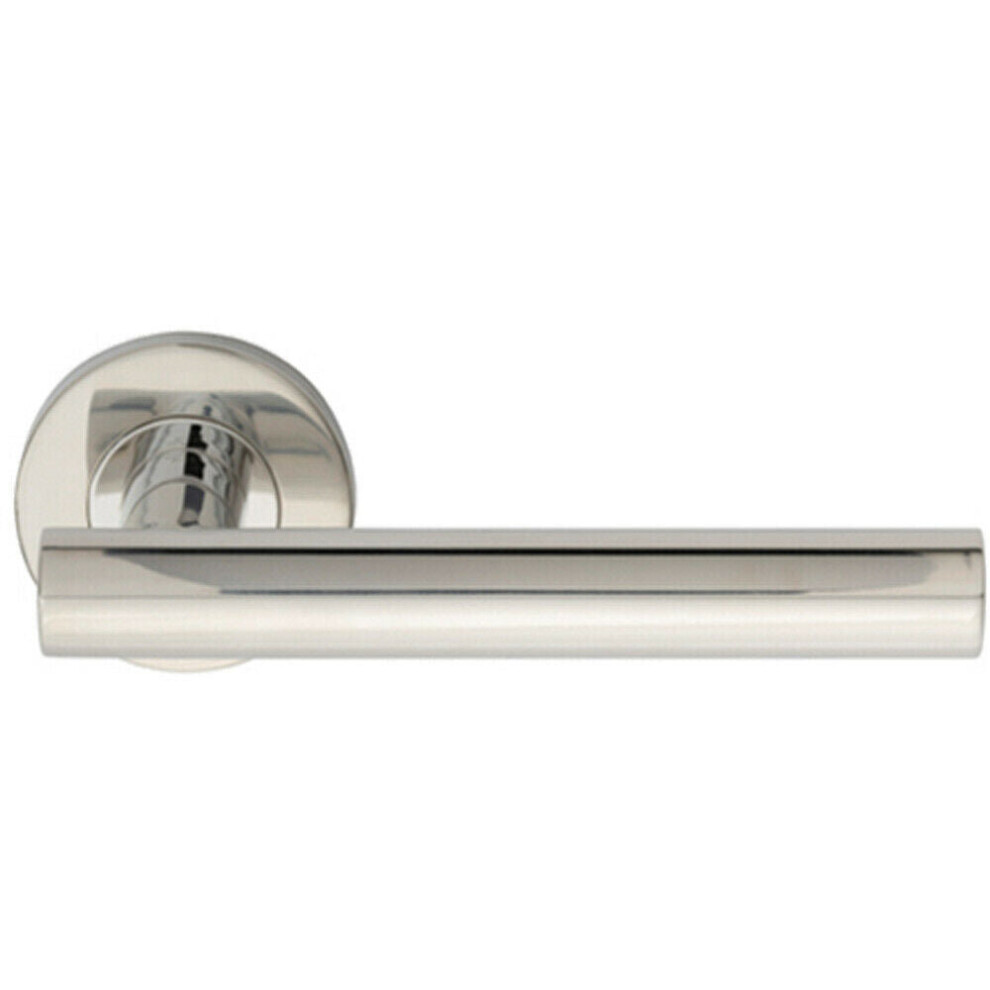 Pair Straight Round T Bar Handle On Round Rose Concealed Fix Polished Steel