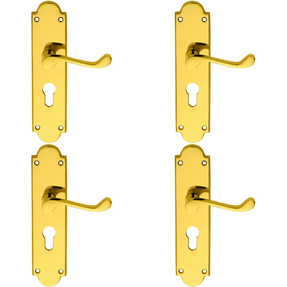 Loops 4X Pair Victorian Scroll Lever On Euro Lock Backplate 205 X 49Mm Polished Brass